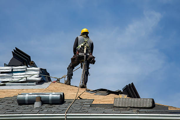 Professional Gutter Installation technician working in Great River, NY